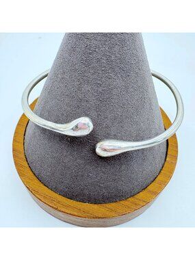 Teardrop Design Sterling Silver 925 Open Cuff Bracelet Size 7.5" Fit